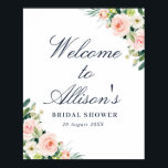 Affiche panneau de bienvenue pour une baby shower rose pou<br><div class="desc">belles fleurs aquarelles rose poudré. Le texte et les couleurs de ce panneau peuvent être modifiés.</div>