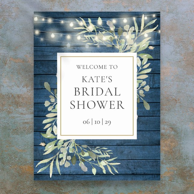 Affiche Panneau de bienvenue pour une baby shower rustique (Rustic Lights Greenery Bridal Shower Welcome Sign)