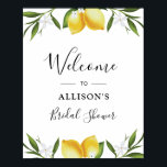 Affiche Panneau de bienvenue pour une baby shower sur le t<br><div class="desc">Un design charmant avec des citrons à l'aquarelle et du feuillage vert. Le texte et les couleurs de ce panneau peuvent être modifiés.</div>