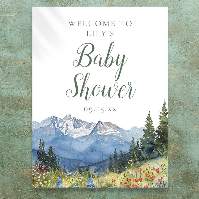 Affiche Panneau de bienvenue pour une baby shower Watercol (Watercolor Mountain Baby Shower Welcome Sign)