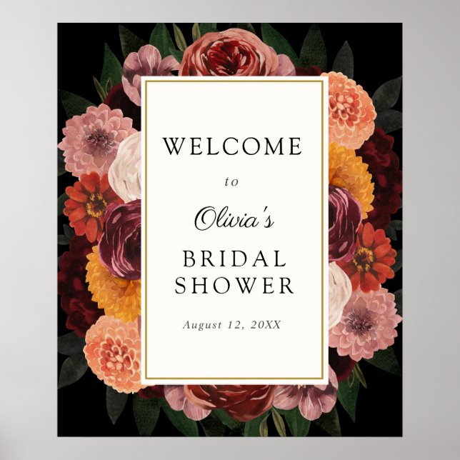 Affiche Panneau de bienvenue pour une douche de mariée flo (Devant)