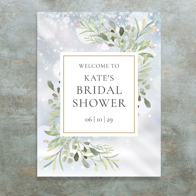 Affiche Panneau de bienvenue pour une douche de mariée sur (Winter Greenery Bridal Shower Welcome Sign)