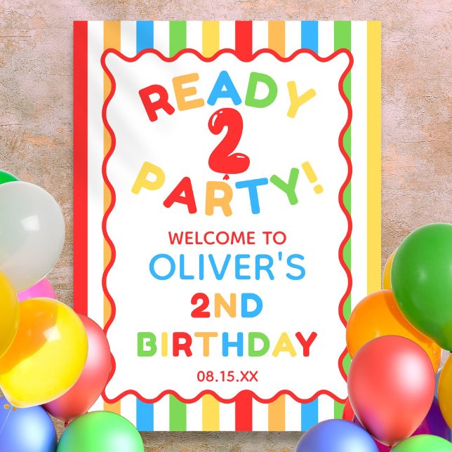 Affiche Panneau de bienvenue pour une fête d'anniversaire  (Ready Two Party 2nd Birthday Fun Welcome Sign)