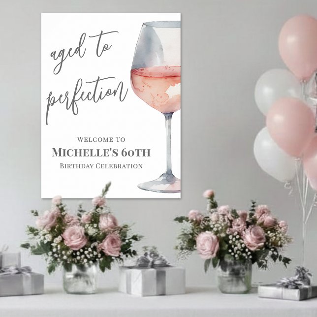 Affiche Panneau de bienvenue pour une fête d'anniversaire  (Wine Birthday Party Welcome Sign)