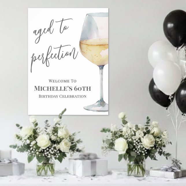 Affiche Panneau de bienvenue pour une fête d'anniversaire  (White Wine Birthday Party Welcome Sign)