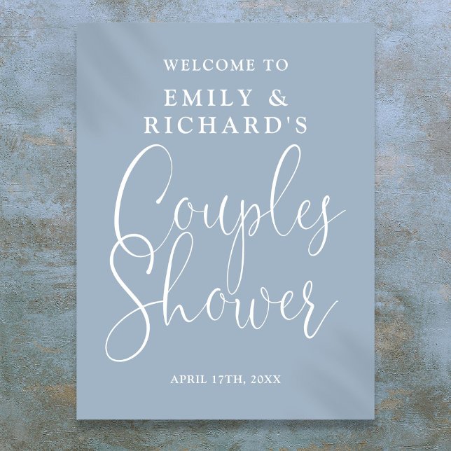 Affiche Panneau de bienvenue pour une fête de couples bleu (Dusty Blue Couples Shower Welcome Sign)