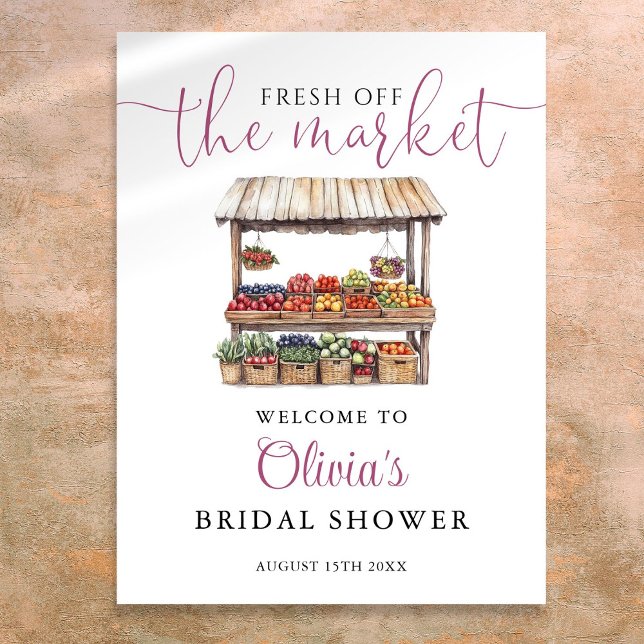 Affiche Panneau de bienvenue pour une fête de mariage Fres (Fresh Off The Market Bridal Shower Welcome Sign)