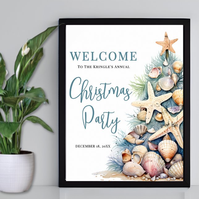 Affiche Panneau de bienvenue pour une fête de Noël élégant (Elegant Beach Christmas Party Welcome Sign )