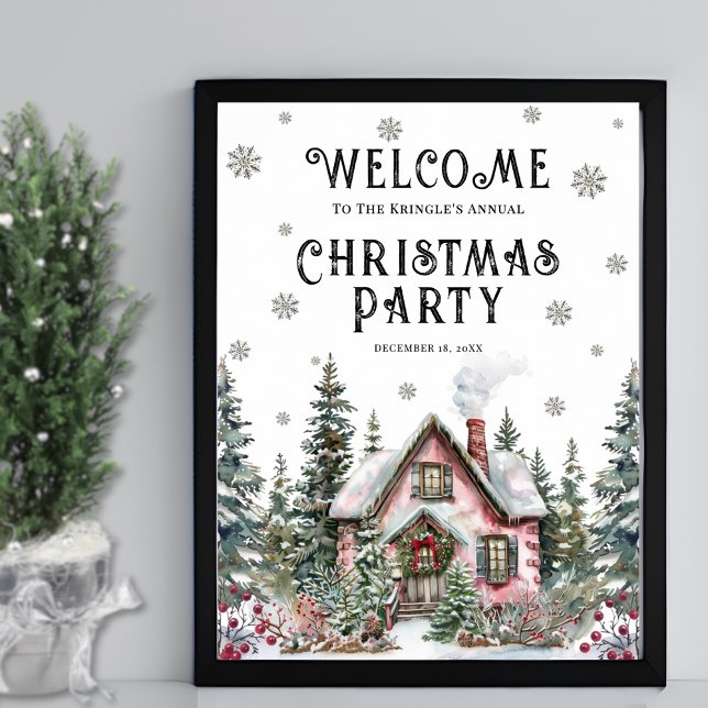 Affiche Panneau de bienvenue pour une fête de Noël festive (Festive Winter Christmas Party Welcome Sign)
