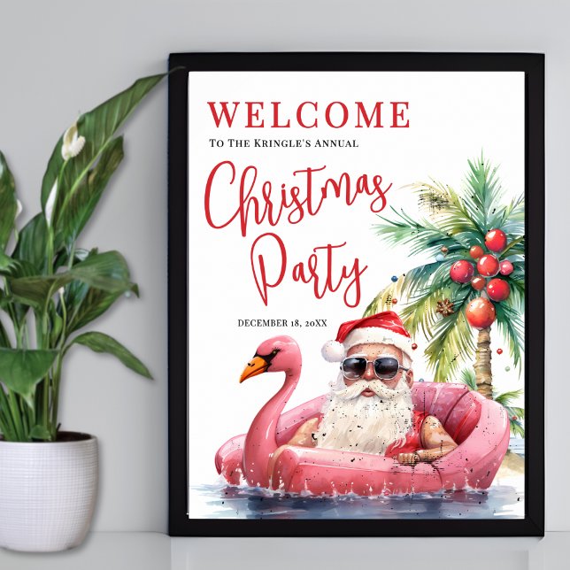 Affiche Panneau de bienvenue pour une fête de Noël sur une (Tropical Beach Christmas Party Welcome Sign)
