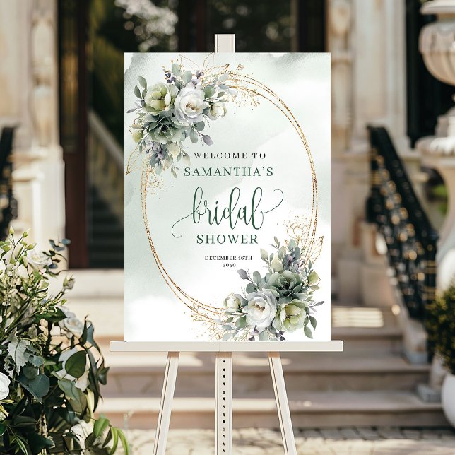 Affiche Panneau de bienvenue pour une fête prénuptiale de  (Dusty Green Botanical Bridal Shower Welcome Sign)