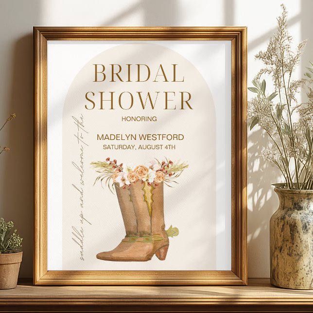 Affiche Panneau de bienvenue pour une fête prénuptiale élé (Elegant Cowgirl Boots Bridal Shower Welcome Sign
)