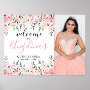 Affiche Panneau de bienvenue Quinceanera à photo florale r