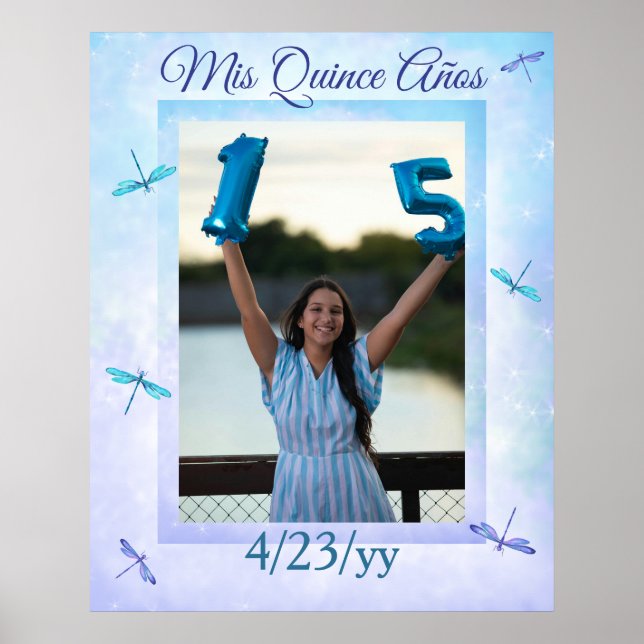 Affiche Panneau de bienvenue Quinceanera bleu clair et tur (Devant)