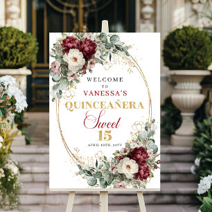 Affiche Panneau de bienvenue Quinceanera Bohème bordeaux f