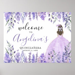 Affiche Panneau de bienvenue Quinceanera violet floral