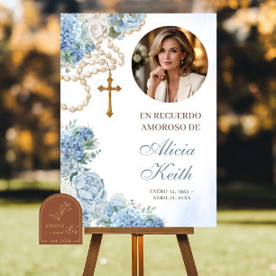 Affiche PANNEAU DE BIENVENUE Rosaire d'hortensia bleu Funé