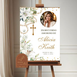 Affiche PANNEAU DE BIENVENUE Rosaire floral de lys blanc c