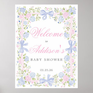 Affiche Panneau de bienvenue rose et bleu, Bienvenue flora
