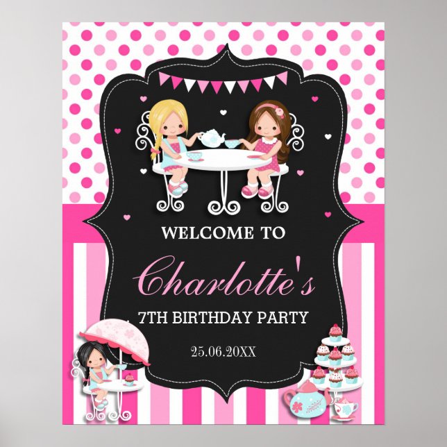 Affiche Panneau de bienvenue rose pour anniversaire de fêt (Devant)