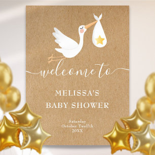 Affiche Panneau de bienvenue Rustique Cigogne Étoile d'Or
