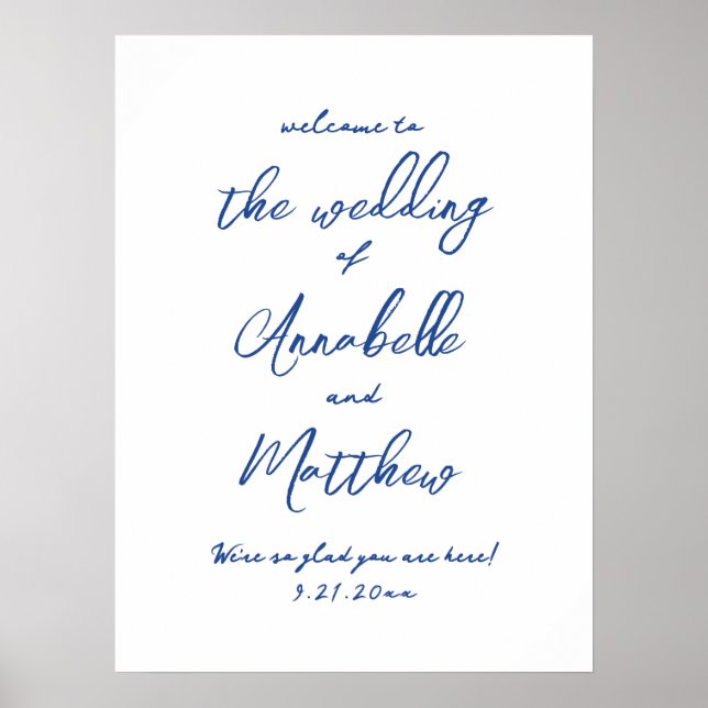 Affiche Panneau de bienvenue simple manuscrit bleu pour ma (Devant)