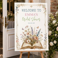 Panneau de bienvenue sur le thème du livre floral