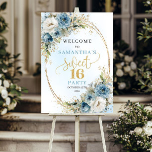 Affiche Panneau de bienvenue Sweet 16 aquarelle bleu pouss