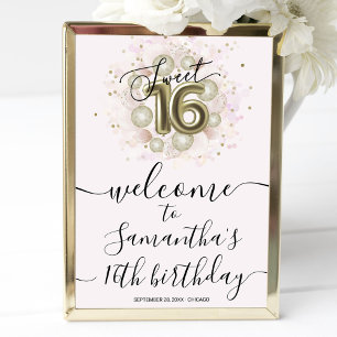 Affiche Panneau de bienvenue Sweet 16 en or rose