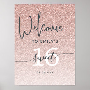 Affiche Panneau de bienvenue Sweet 16 Pailleté Rose