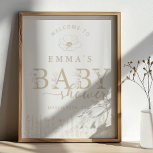 Affiche Panneau de bienvenue Taupe Baby Shower Fleur des c