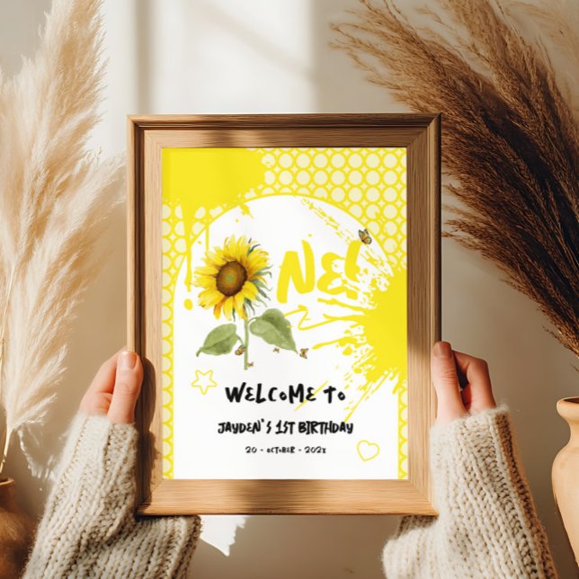 Affiche Panneau de bienvenue Tournesol aquarelle avec papi (Créateur téléchargé)