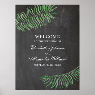 Affiche Panneau de bienvenue tropical. Mariage à la craie