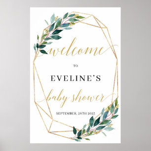 Affiche Panneau de bienvenue vert eucalyptus or