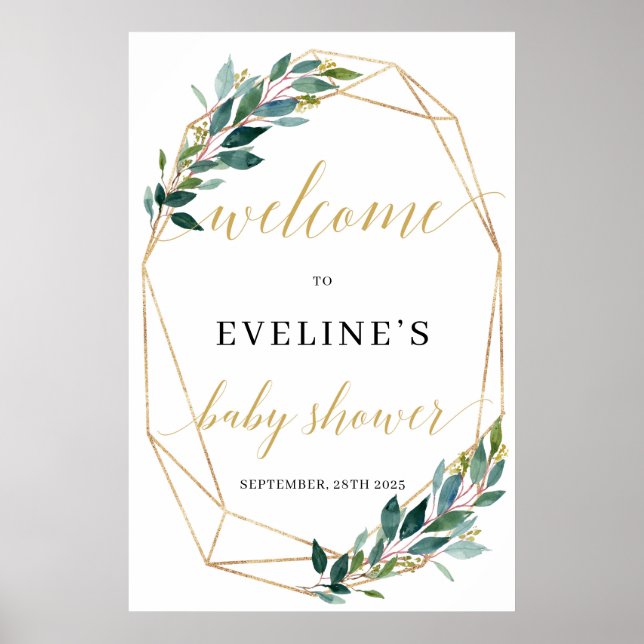 Affiche Panneau de bienvenue vert eucalyptus or (Devant)