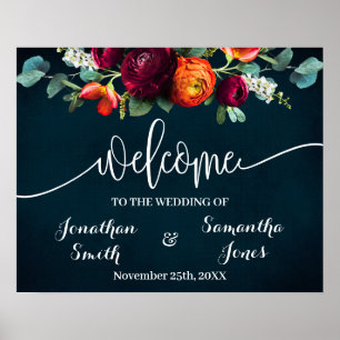Affiche Panneau de bienvenue vin de mariage bleu marine bo