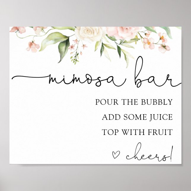 Affiche Panneau de boisson de bar Mimosa à blush rose et v (Devant)