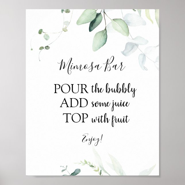 Affiche Panneau de boisson élégant Eucalyptus Mimosa Bar (Devant)