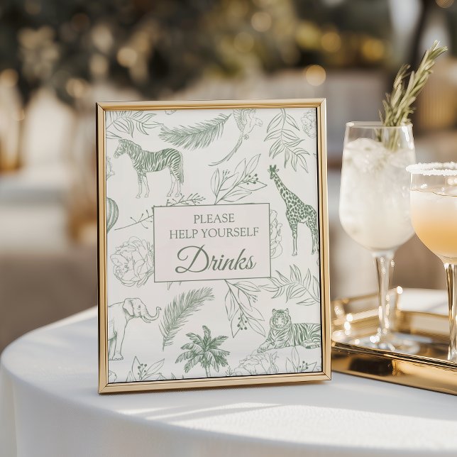 Affiche Panneau de boissons Animaux de la Jungle Vert Saug (Créateur téléchargé)