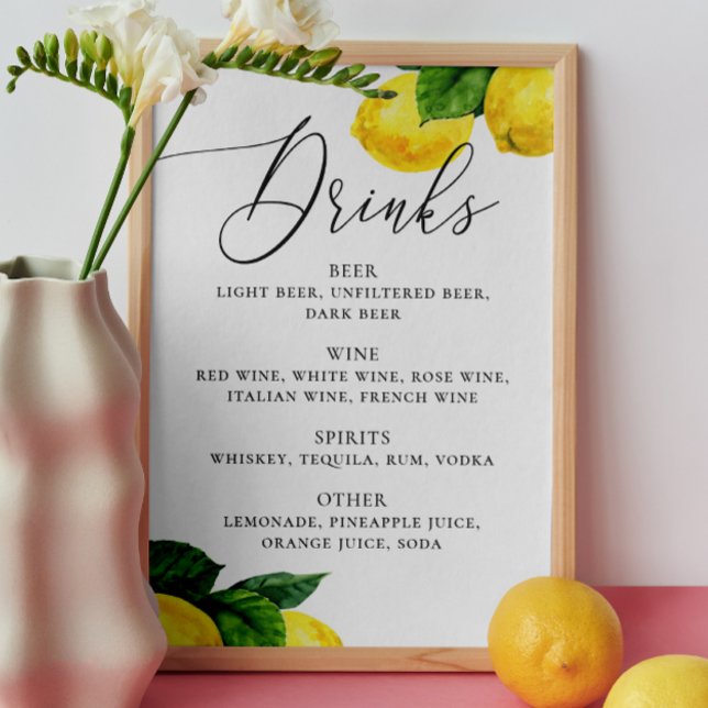 Affiche Panneau de Boissons au Citron | Bar de Mariage Bot (Créateur téléchargé)