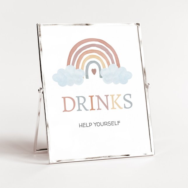 Affiche Panneau de Boissons Boho Petit Rayon de Soleil (Rainbow Baby Shower Drinks Sign)