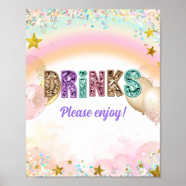 Affiche Panneau de boissons d'anniversaire double pailleté (Devant)