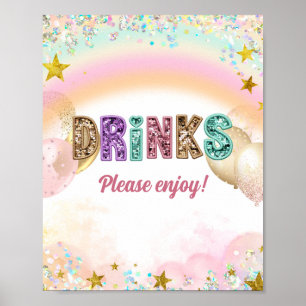 Affiche Panneau de boissons d'anniversaire double paillett
