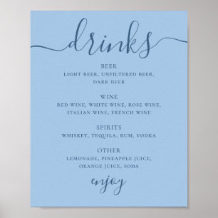 Affiche Panneau de boissons de bar de mariage moderne bleu