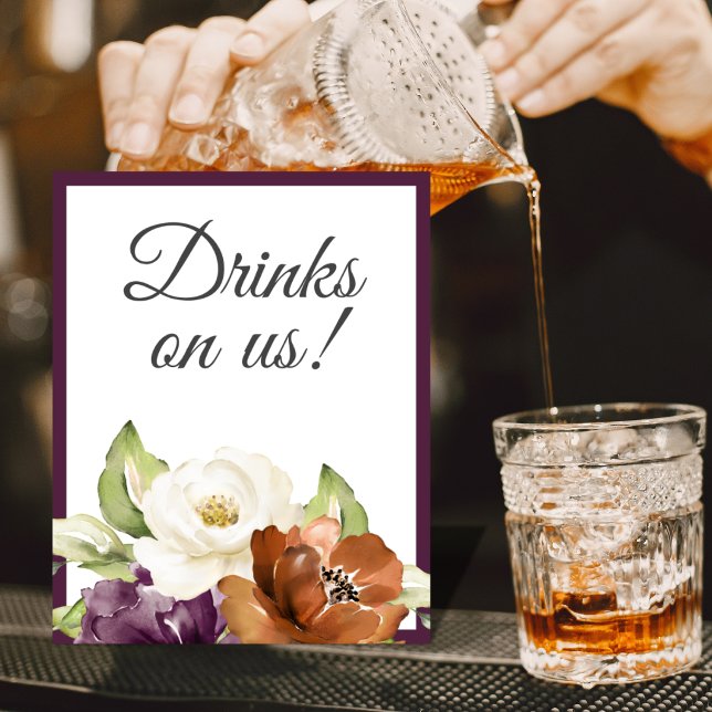 Affiche Panneau de boissons de mariage automnal à fleurs v (Créateur téléchargé)