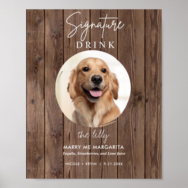 Affiche Panneau de boissons de mariage de chien imprimable (Devant)
