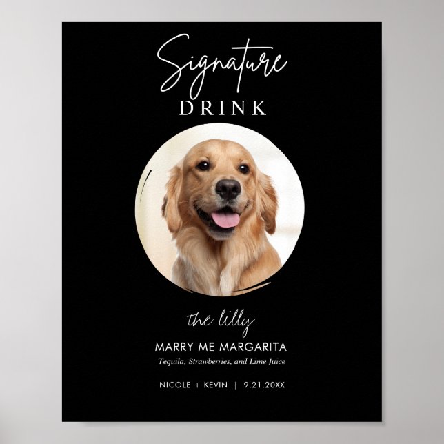 Affiche Panneau de boissons de mariage de chien imprimable (Devant)