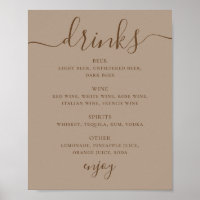 Panneau de boissons de mariage en taupe poussiéreu
