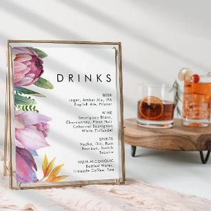 Affiche Panneau de Boissons de Mariage Floral Tropical Col