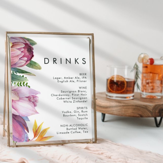 Affiche Panneau de Boissons de Mariage Floral Tropical Col (Créateur téléchargé)